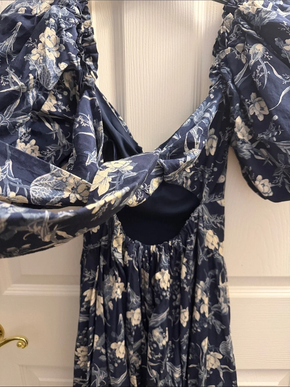 Abercrombie & Fitch Navy Floral Maxi Dress with Puff Sleeves